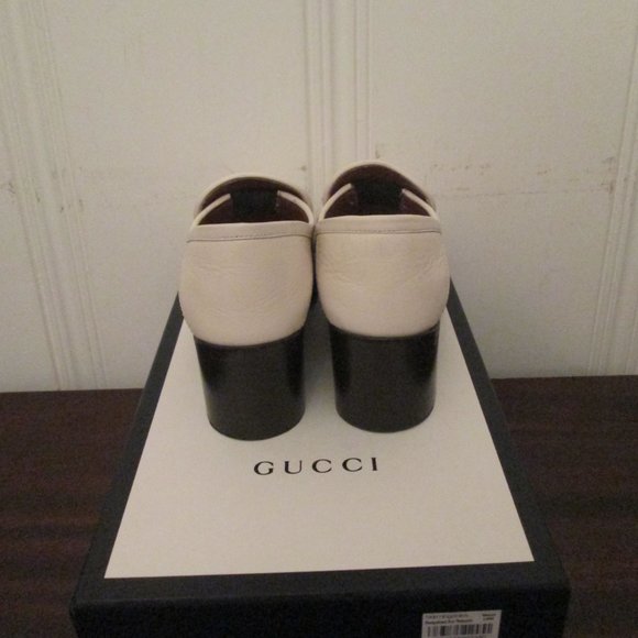 Vintage Gucci White Loafers Gold Chain Stacked Heel Size 36 EU In Original Box - Picture 5 of 12